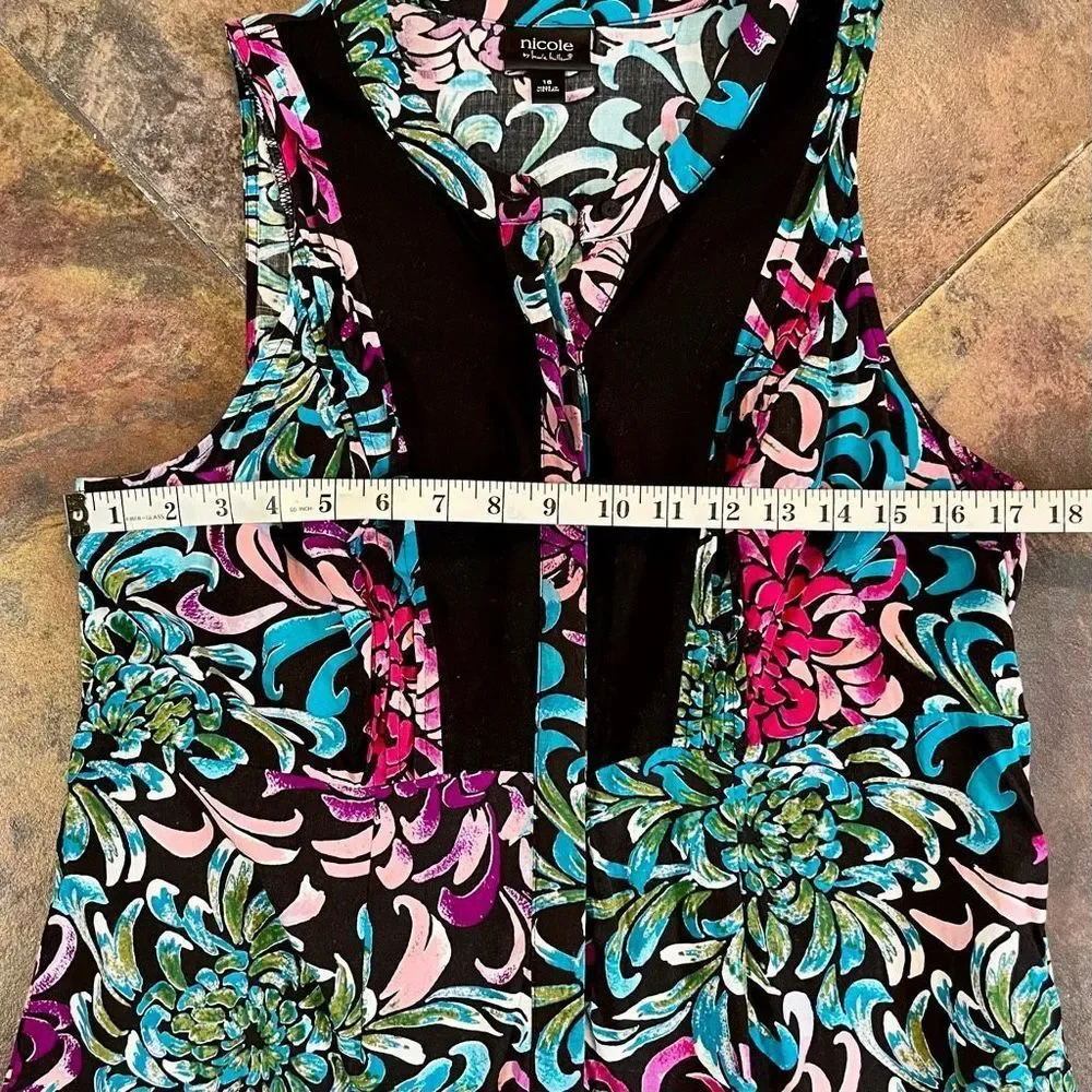 Nicole by Nicole Miller MIDI Floral Sleeveless Dress Buttons Halfway Size 16 - Picture 6 of 9